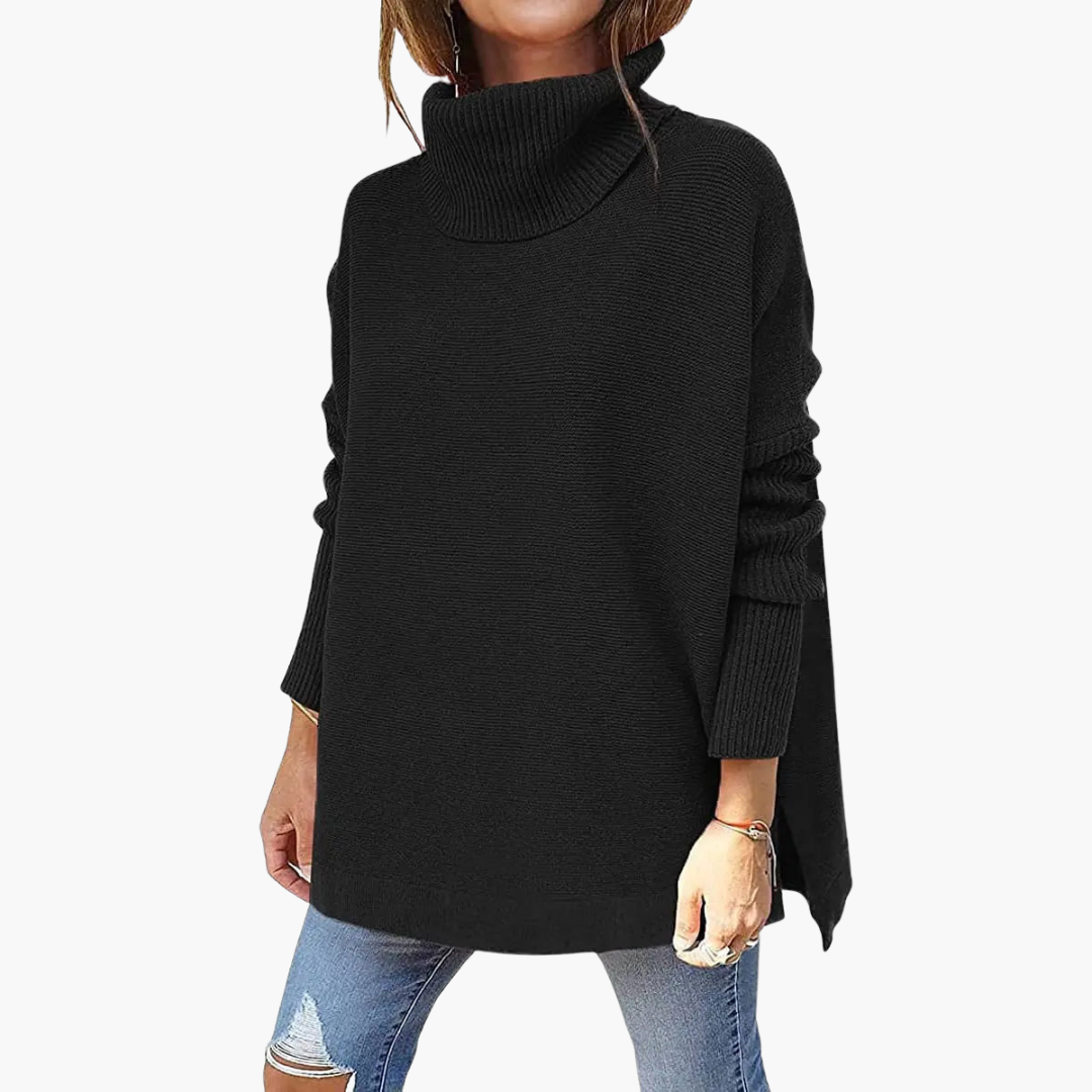 Leah High Neck Knitted Sweater in black