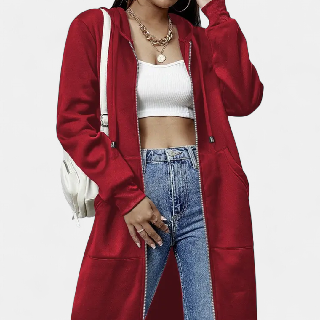 Reese Letter-print Zip-up Hoodie Cardigan in red