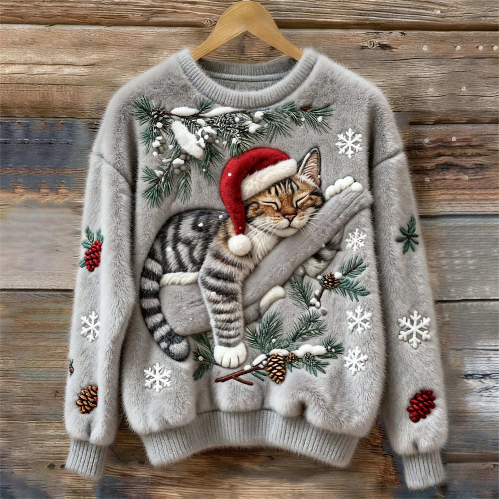 Maela Christmas Sweater with Kitten in gray