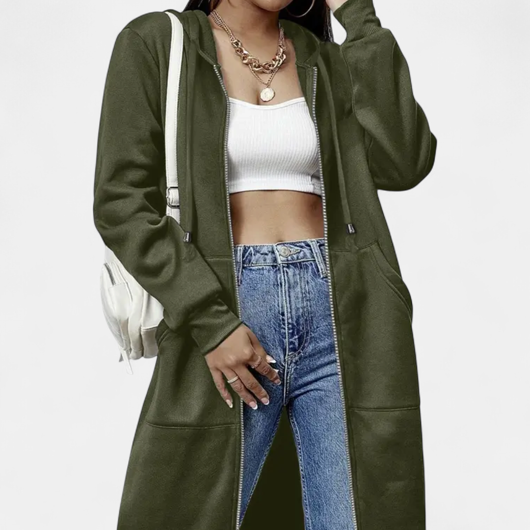 Reese Letter-print Zip-up Hoodie Cardigan in army green