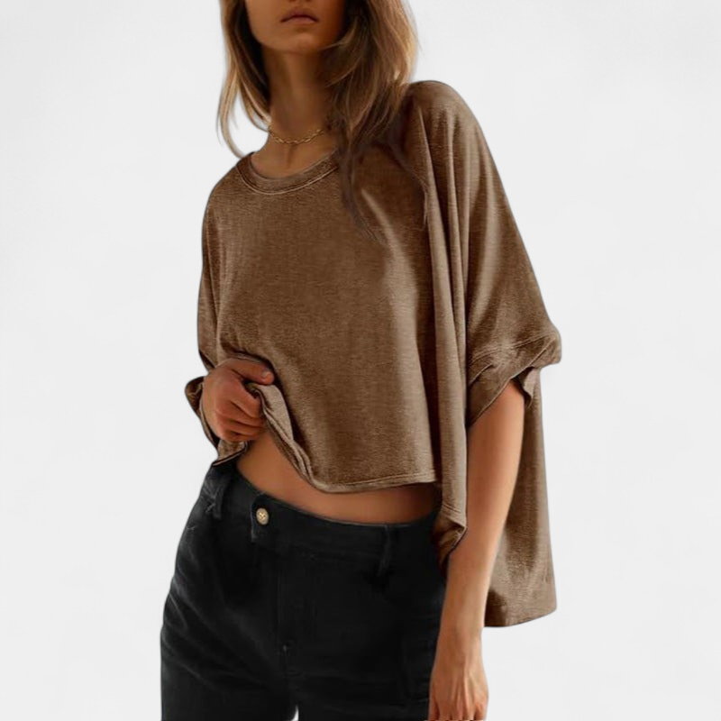 Joli Classic Oversized Loose-fit Tee in brown