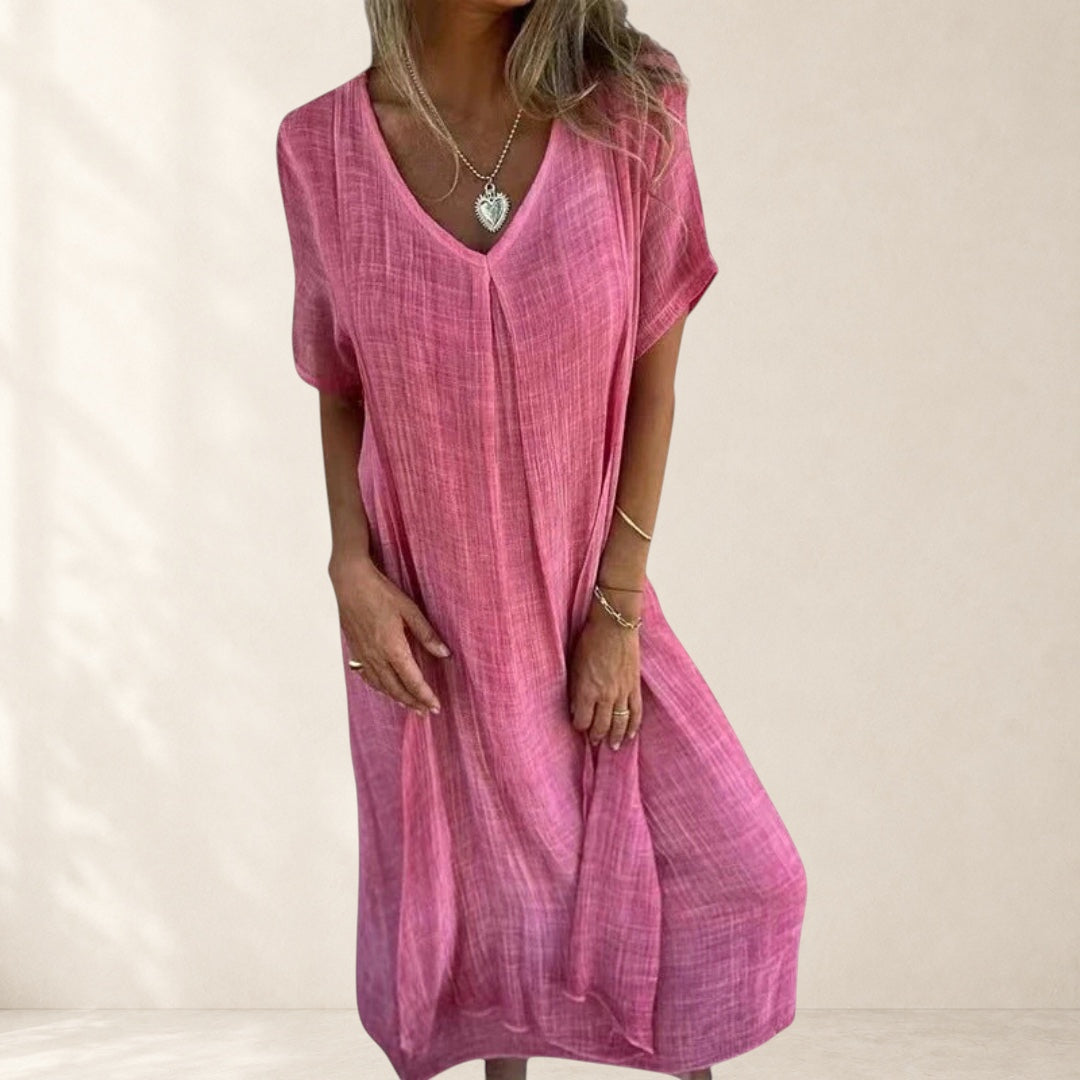 Fiona Lightweight V-neck Dress in pink