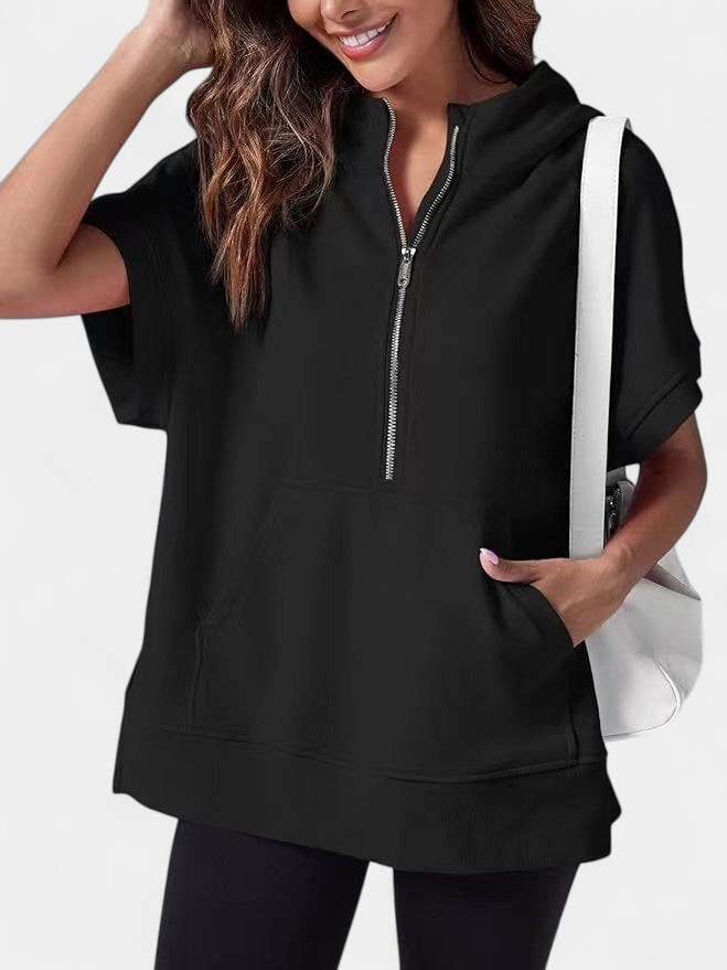 Hisper Oversized Half-zip Summer Hoodie in black