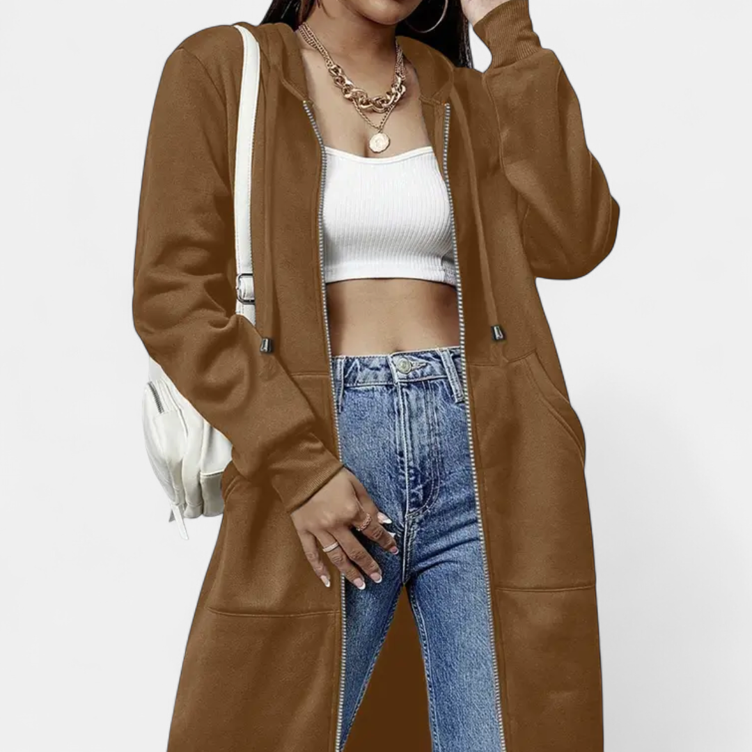 Reese Letter-print Zip-up Hoodie Cardigan in light brown