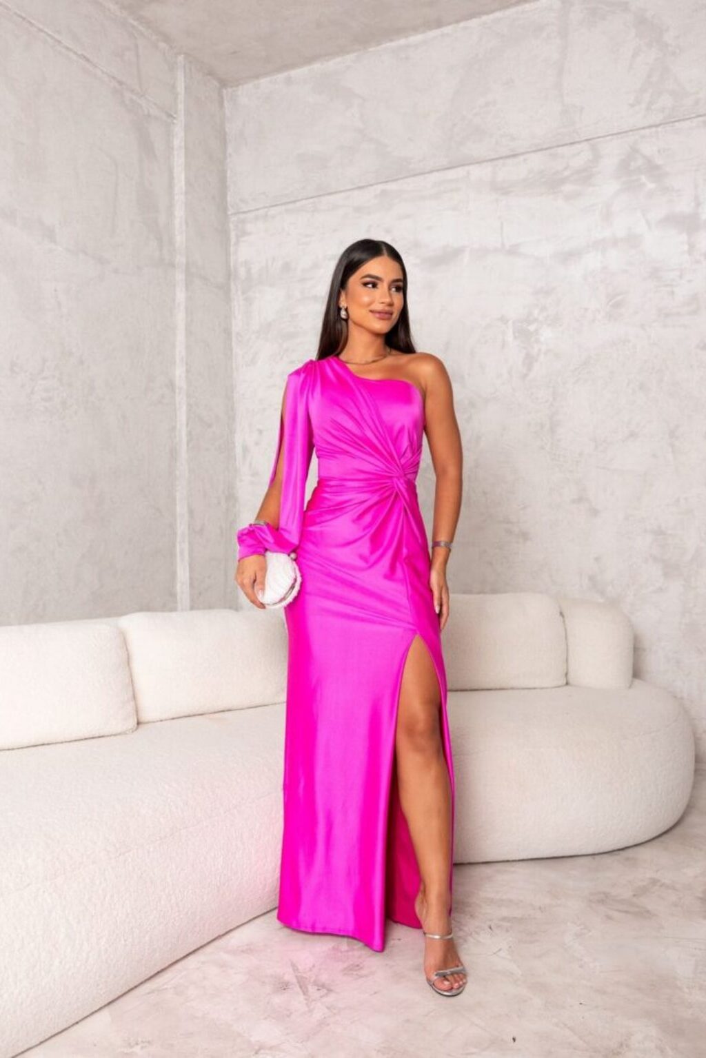 Zarra One-shoulder Maxi Dress in fuchsia