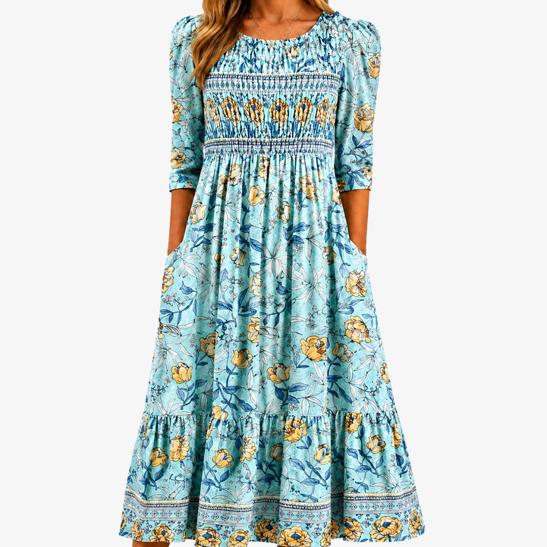 Golden Bloom Smocked Garden Midi