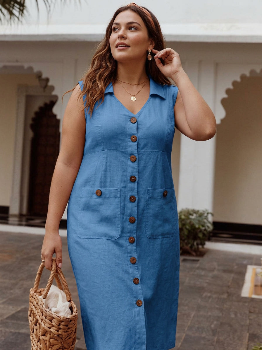 Mirabel Buttoned Dress in blue