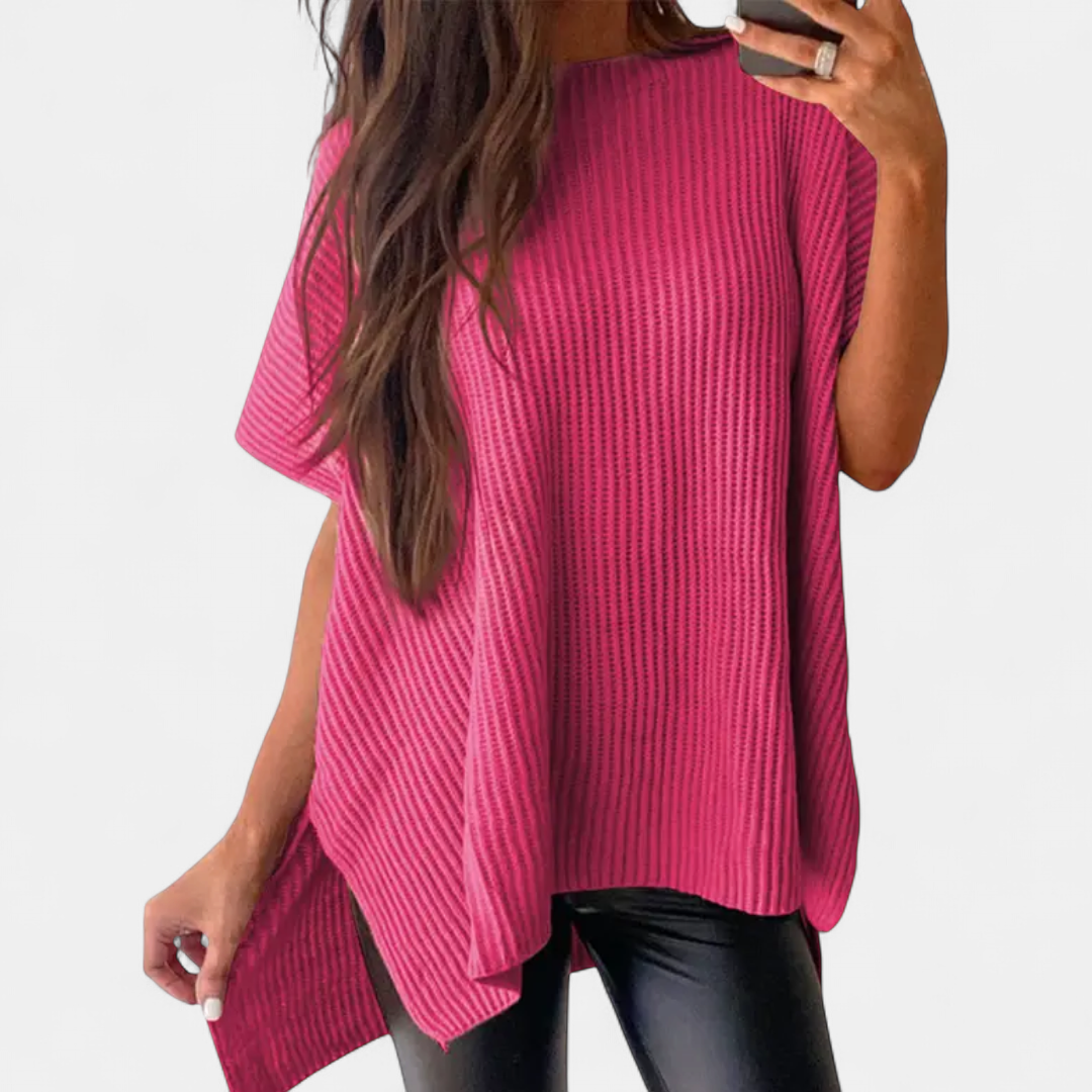 Britta Ribbed Knit Pullover Top in rose red