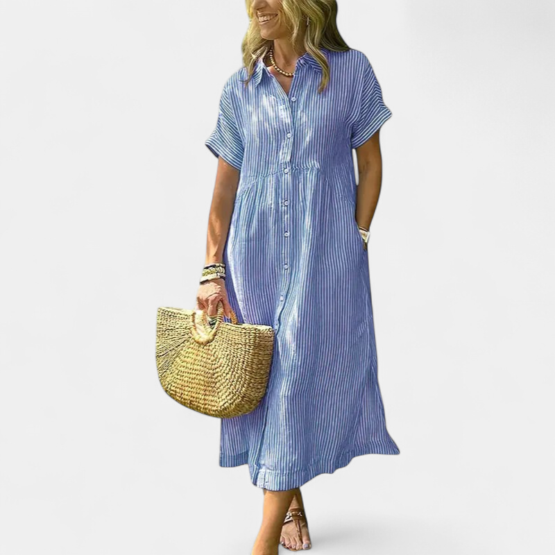 Andrea Striped Summer Midi Dress in blue