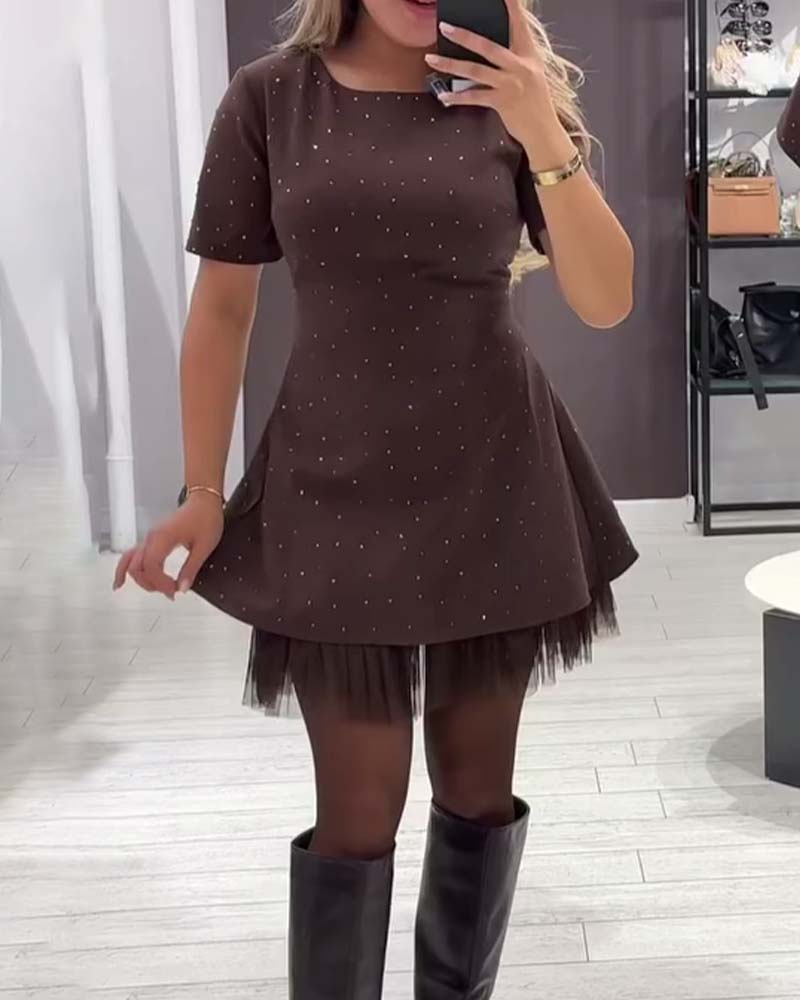 Cassie A-line Patchwork Dress in brown
