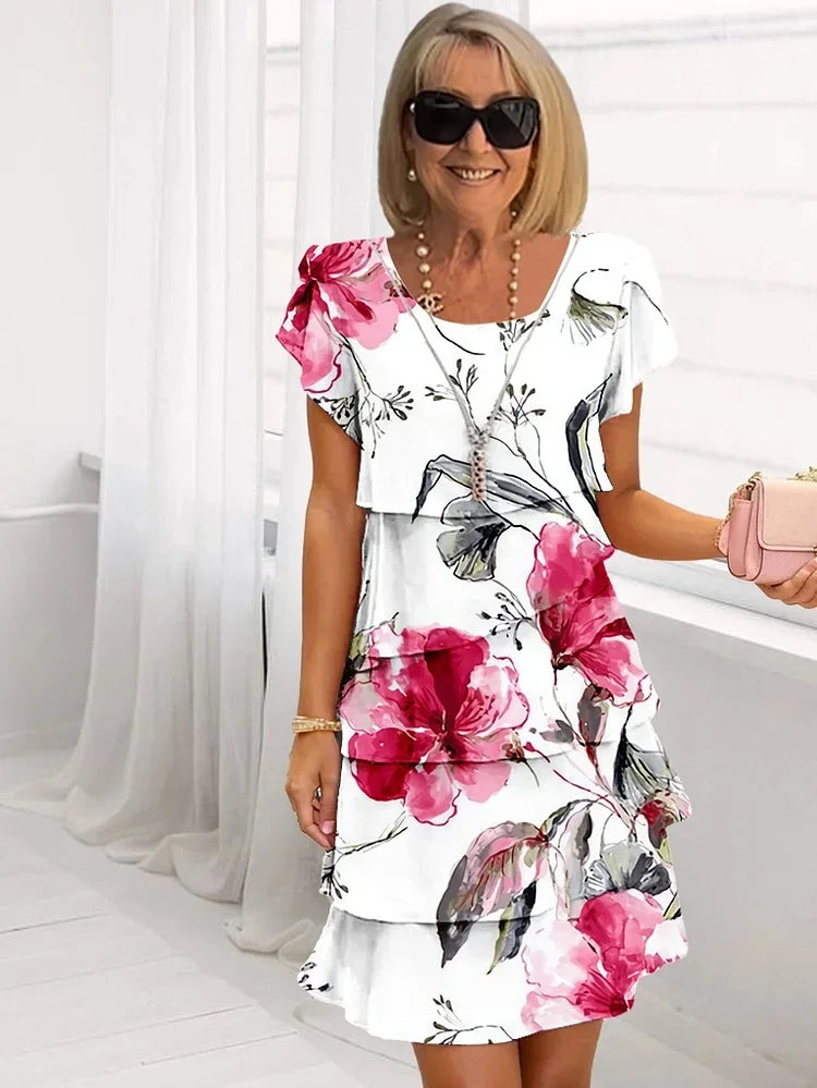 Gioia Long Floral Dress in red