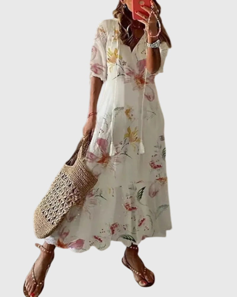 Amalia Boho Vintage Summer Maxi in white