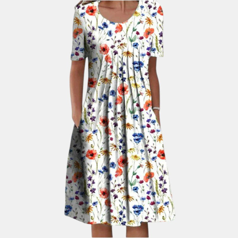 Gigi Cotton Tummy Coverage Dress in floral red
