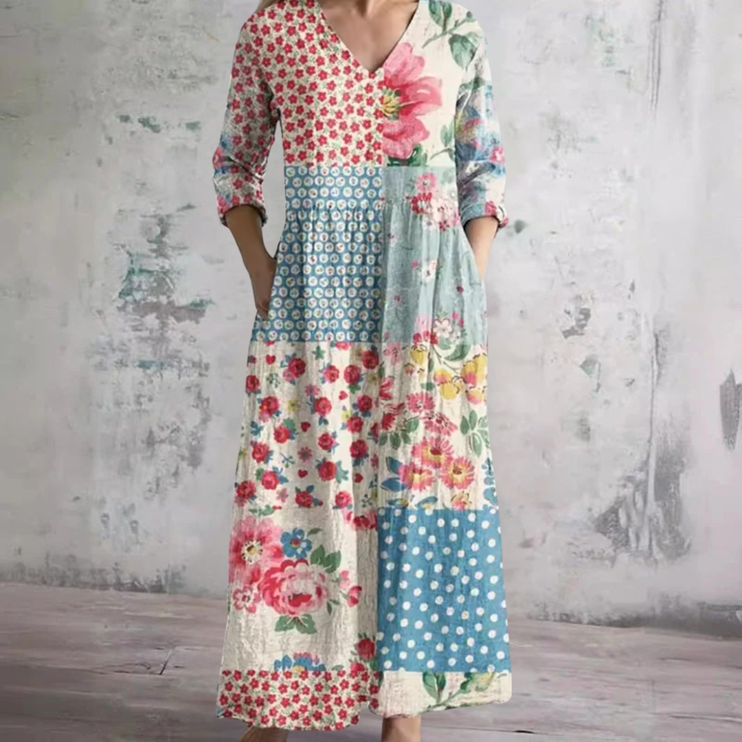 Rhonda Floral Summer Dress in patchwork