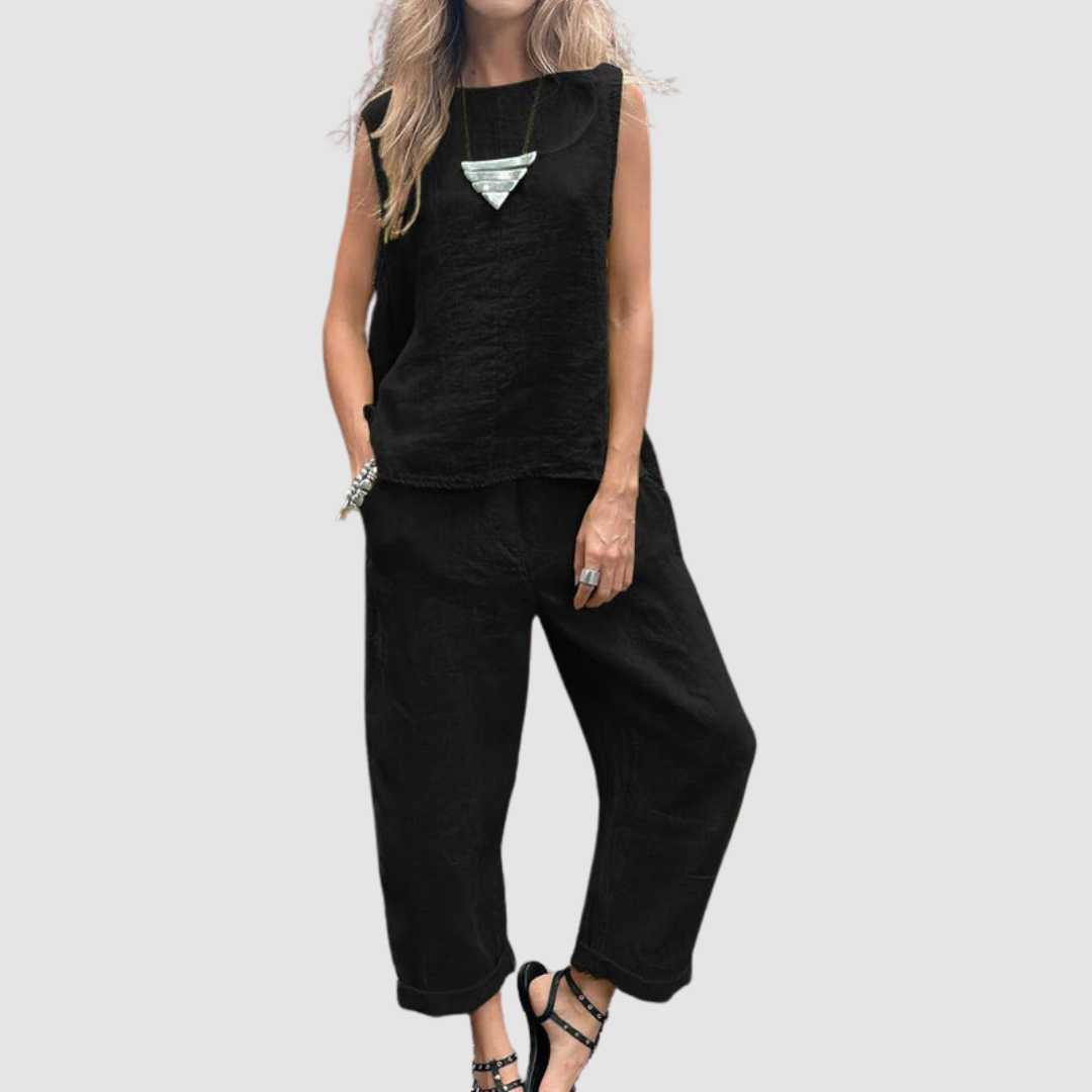 Suzette Lightweight Two-piece Summer Set in black