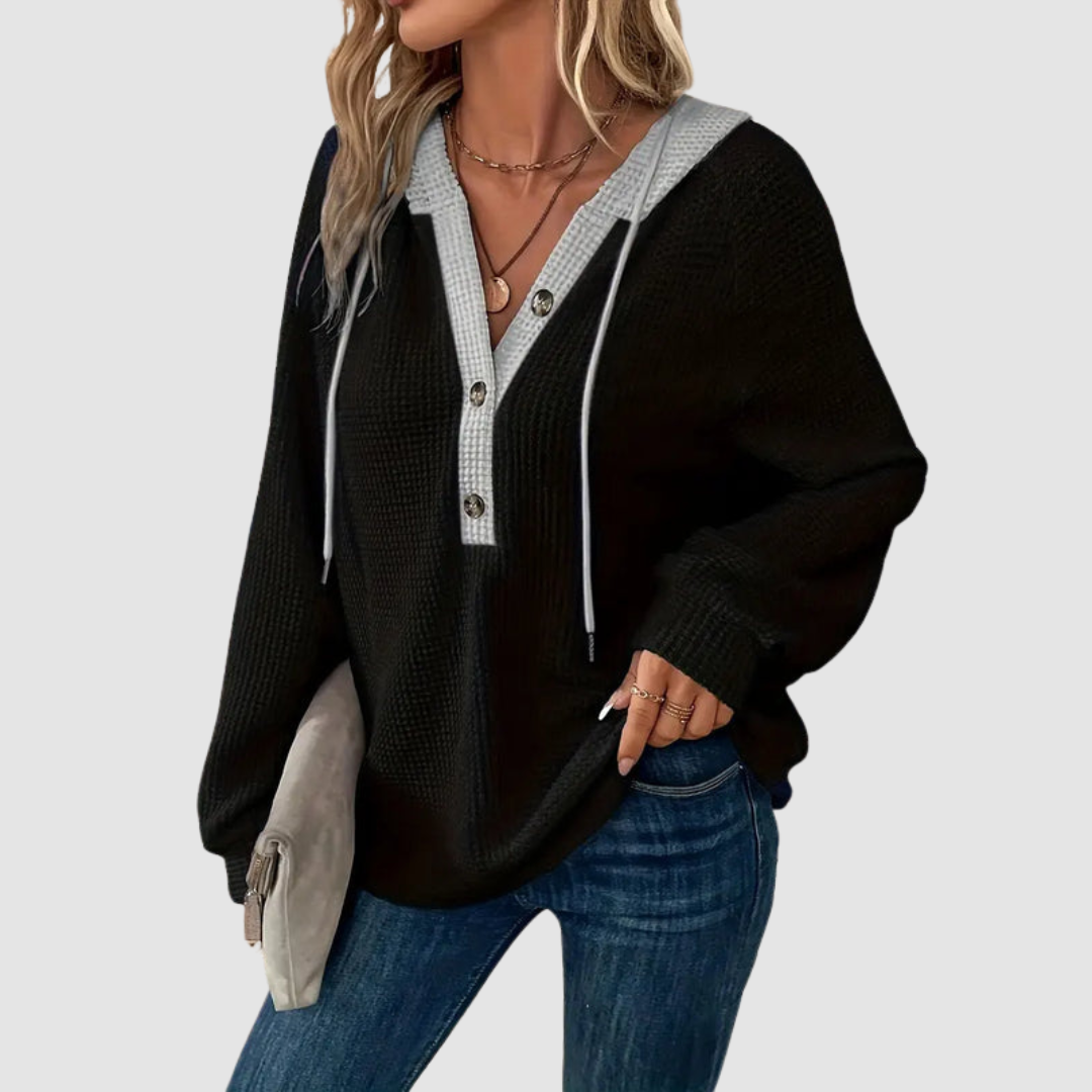 Trish Knitted Long Sleeve Hoodie in black
