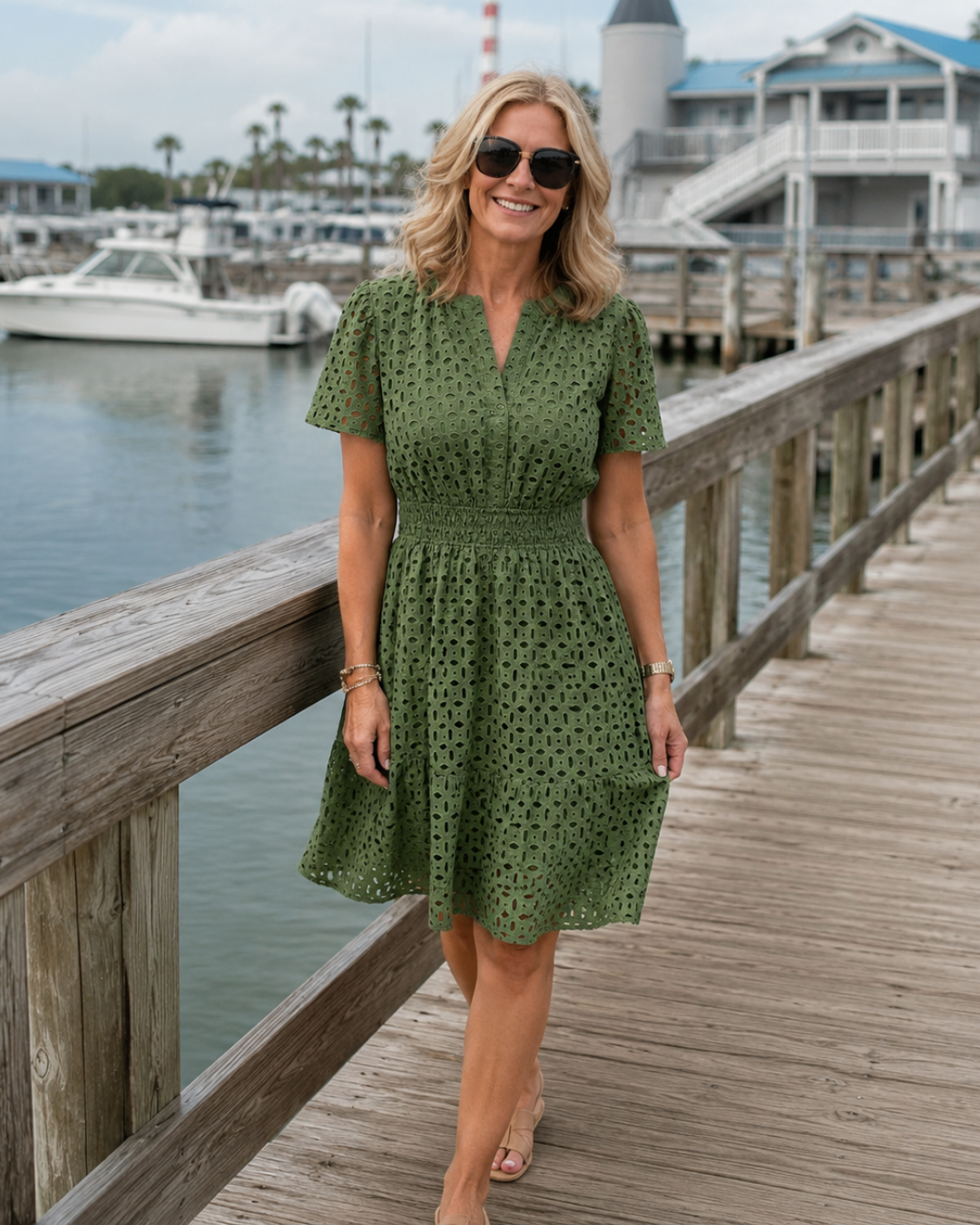 Magda Sweetheart Neckline Dress in army green