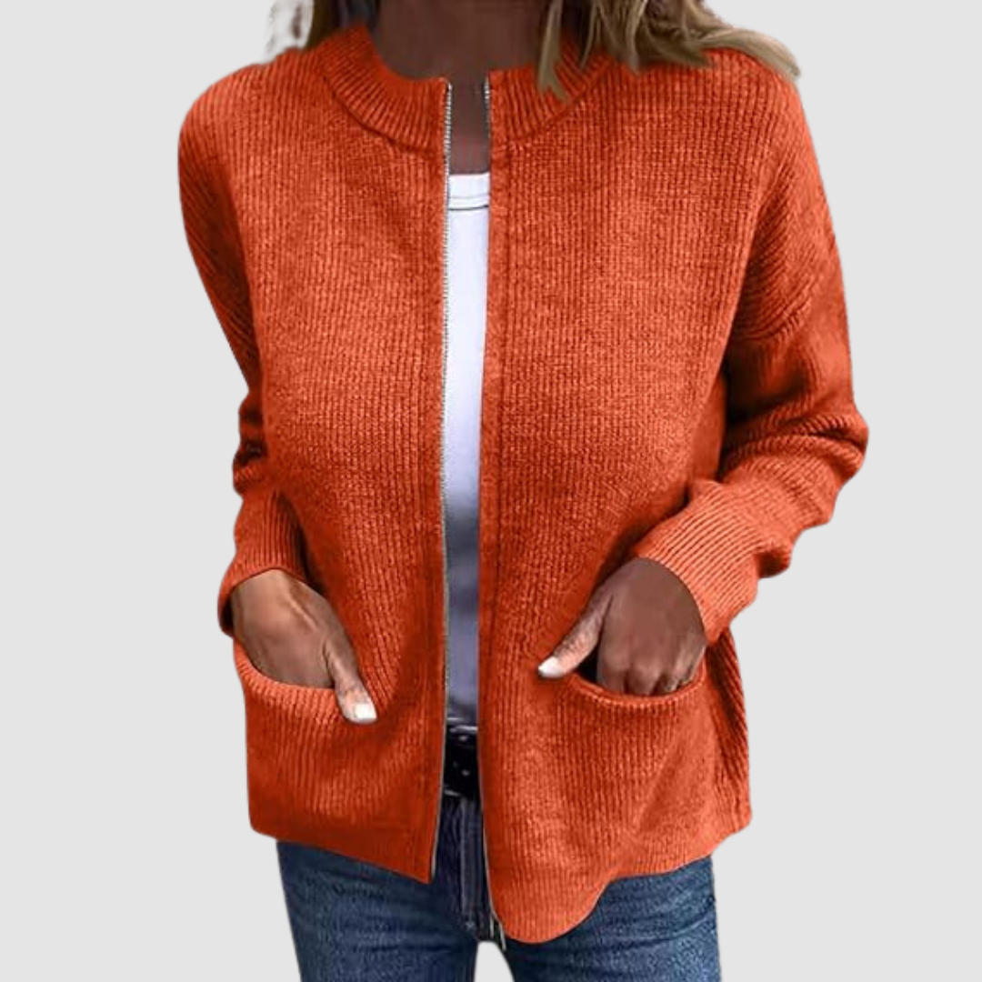 Jenise and Cardigan in orange