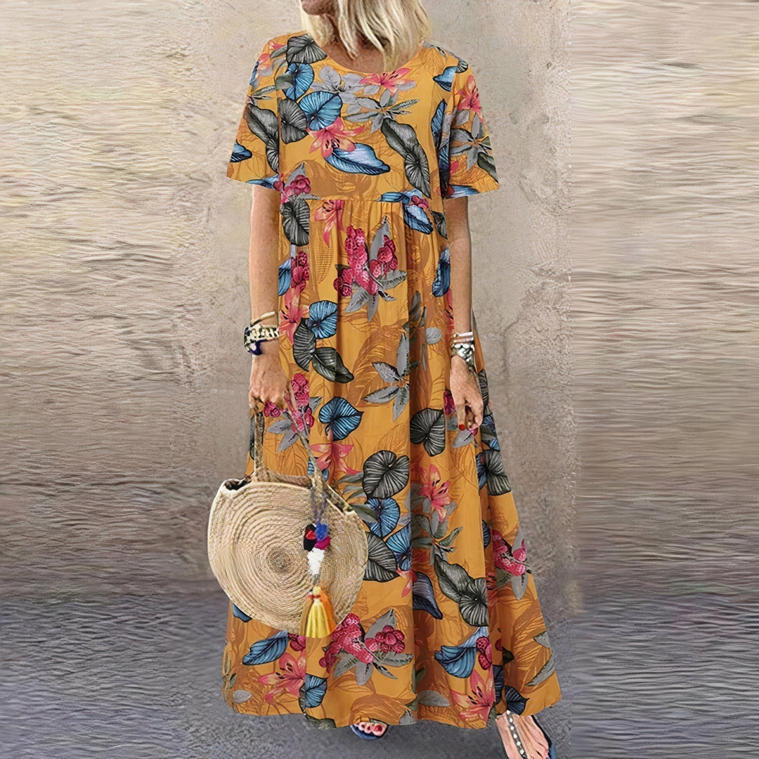 Flora Long Floral Dress in yellow
