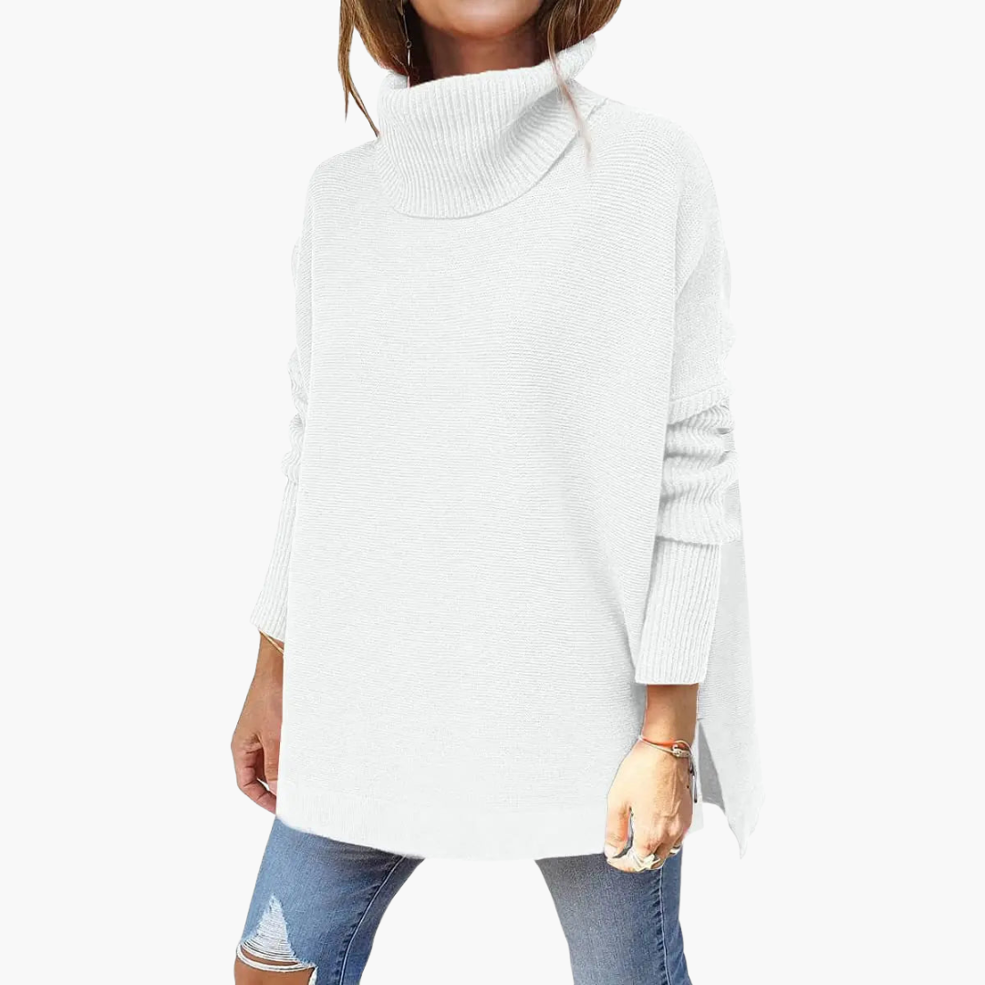 Leah High Neck Knitted Sweater in white