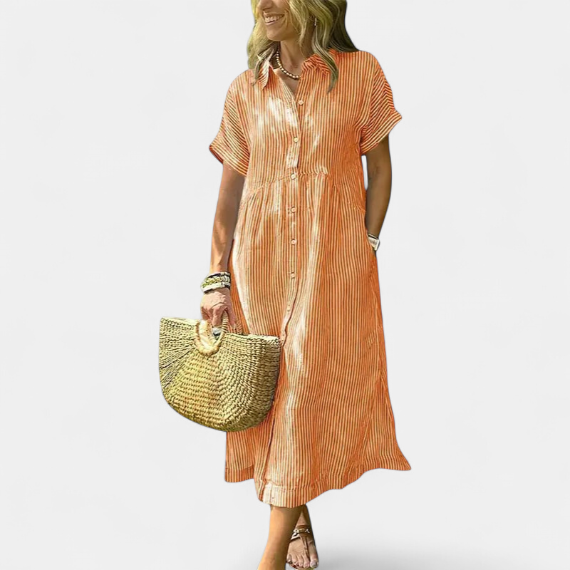 Andrea Striped Summer Midi Dress in orange