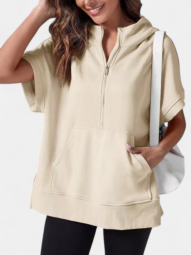 Hisper Oversized Half-zip Summer Hoodie in apricot
