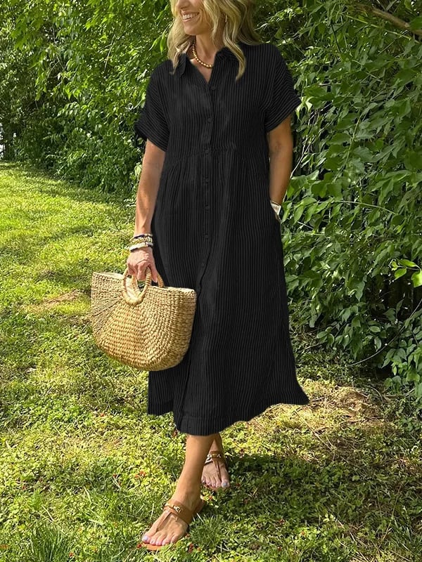 Anjie Buttoned Cotton Maxi Dress in black