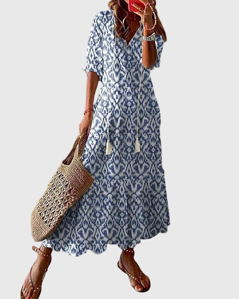 Amalia Boho Vintage Summer Maxi in blue