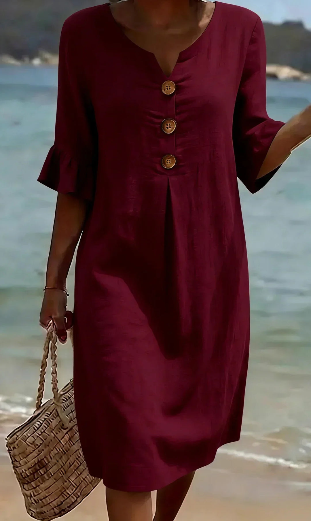 Radmila Textured Long Sleeve Dress in bordeaux