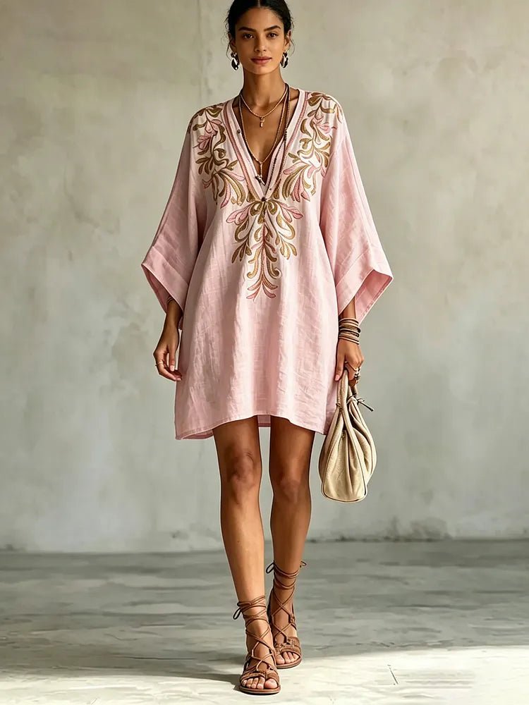Ottilie Floral V-neck Dress in pink
