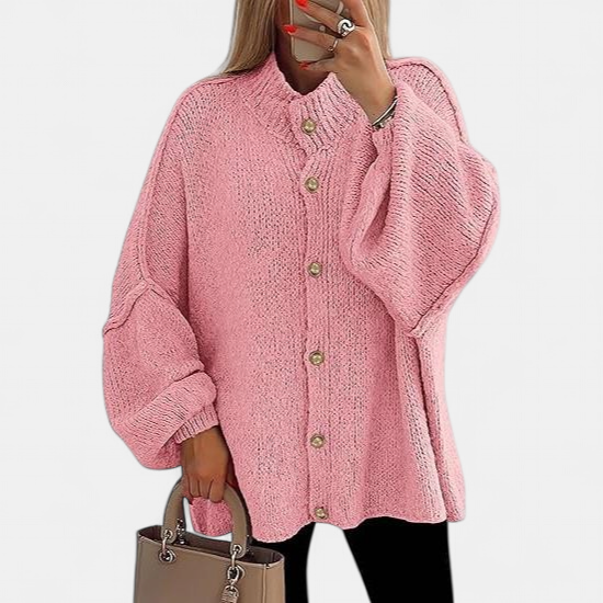 Olivia Women Chunky Knit Button in pink