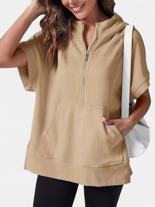 Hisper Oversized Half-zip Summer Hoodie in khaki