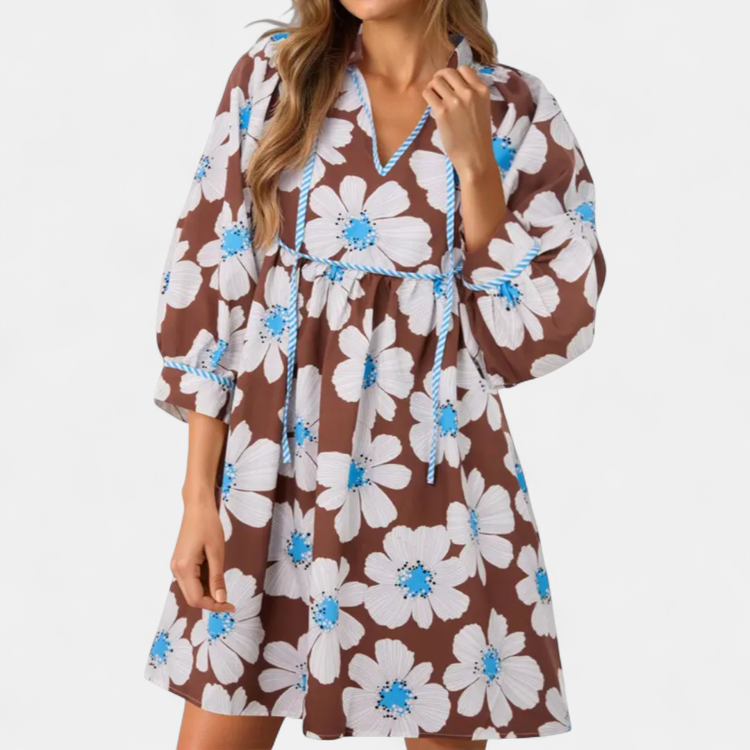 Fenella Boho Floral Tie-front Babydoll in brown