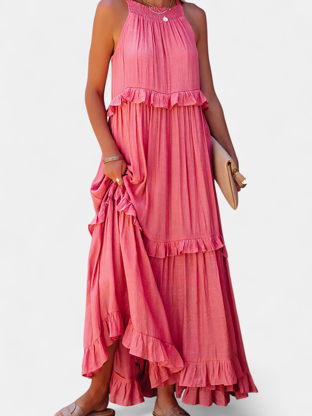 Cherry Flow Flutter Maxi Dress in pink
