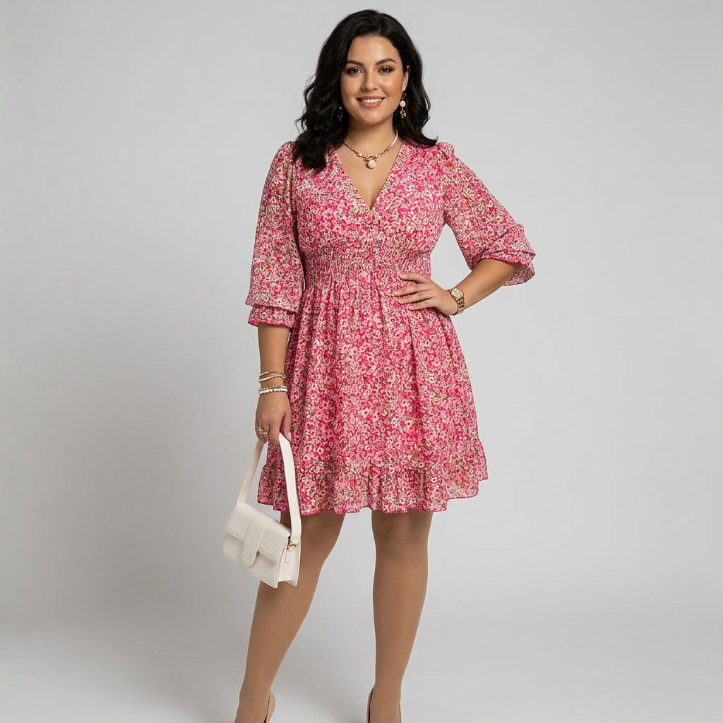 Linnea Floral Puff Sleeve Dress in pink