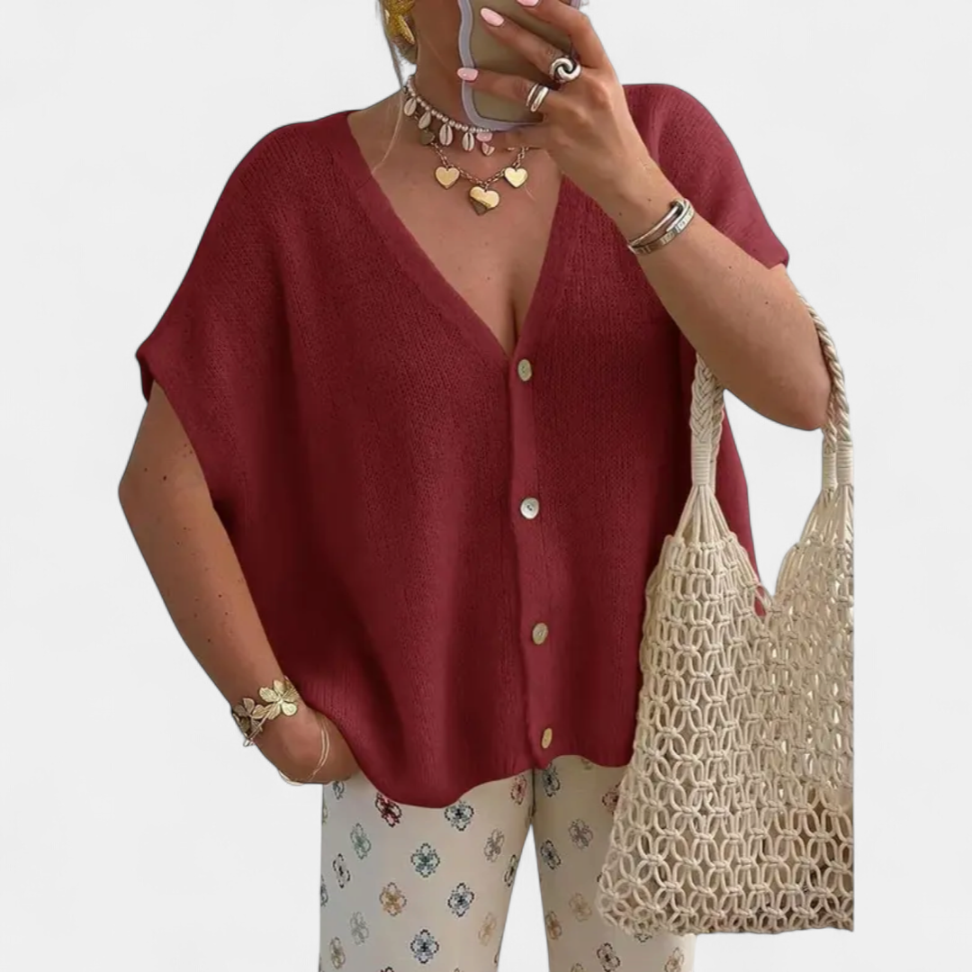 Saoirse V-neck Knit Cardigan in burgundy