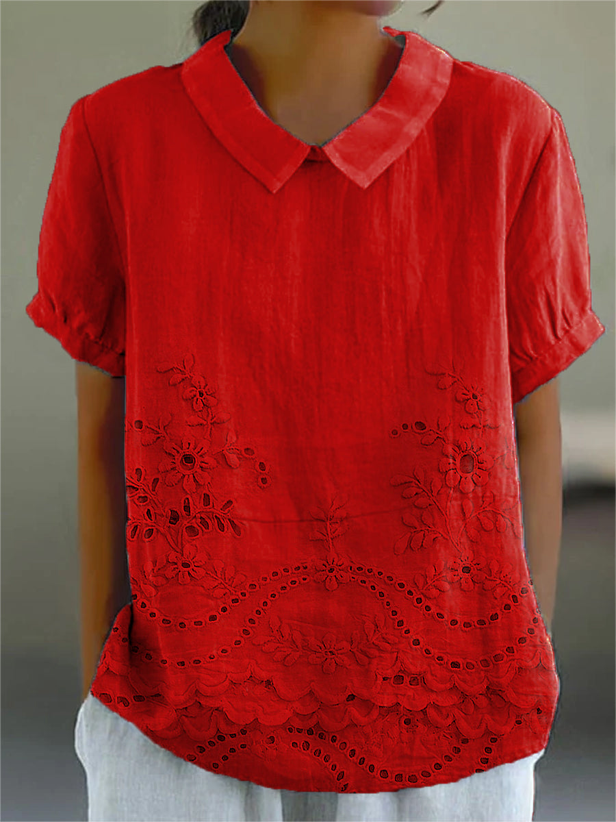 Lily Floral Embroidered Shirt in red