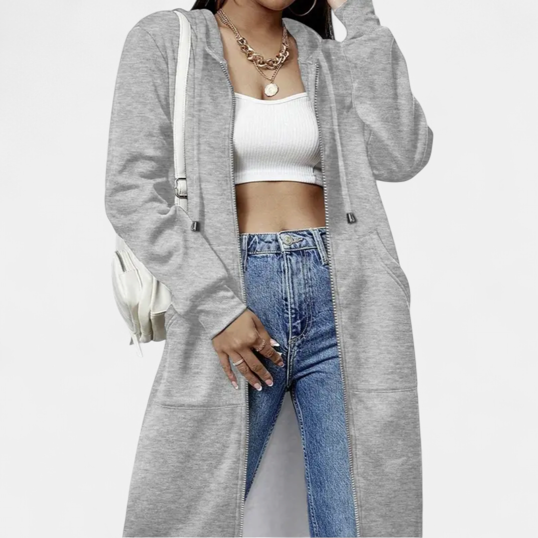 Reese Letter-print Zip-up Hoodie Cardigan in grey