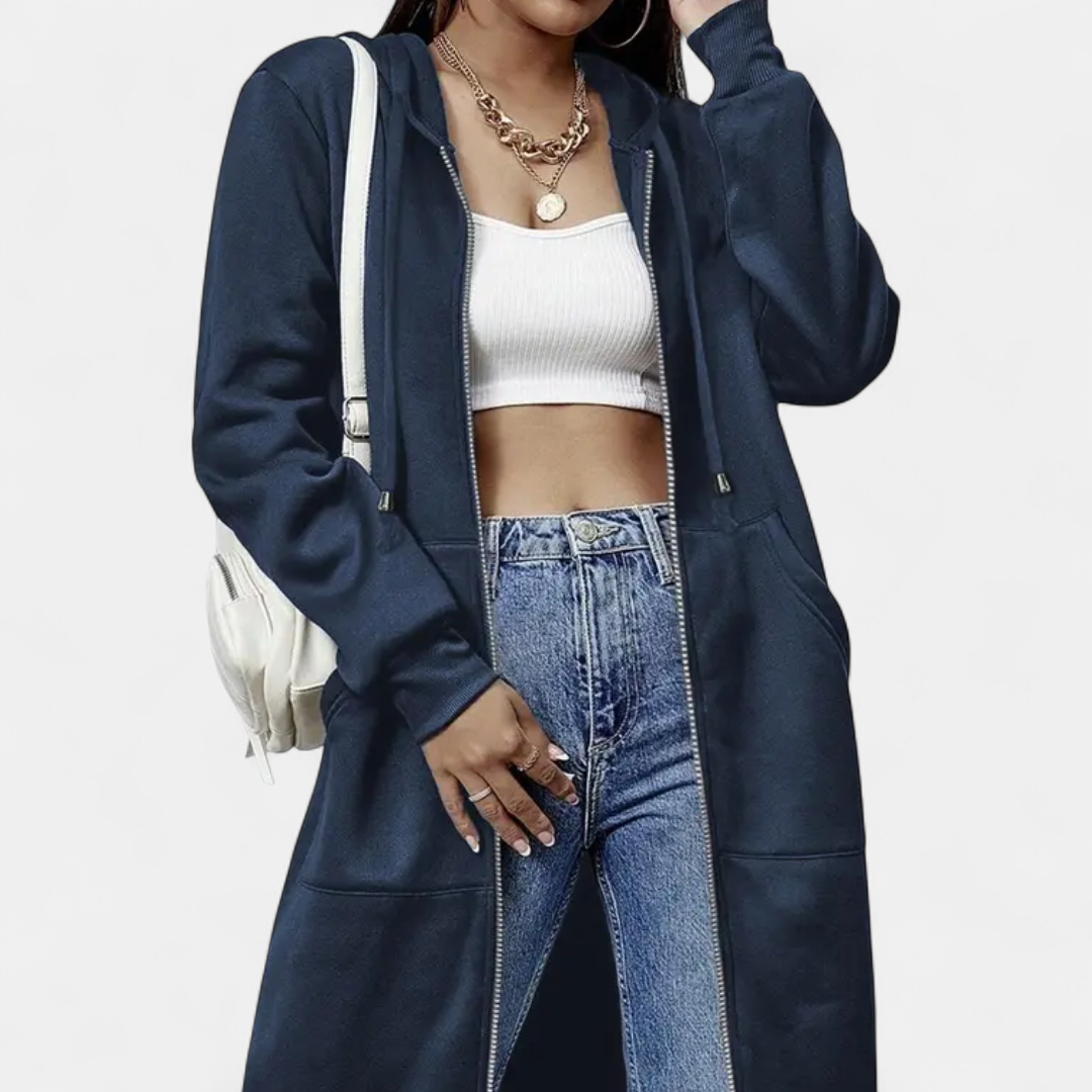 Reese Letter-print Zip-up Hoodie Cardigan in navy blue