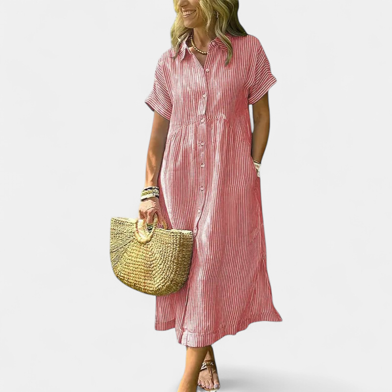Andrea Striped Summer Midi Dress in red