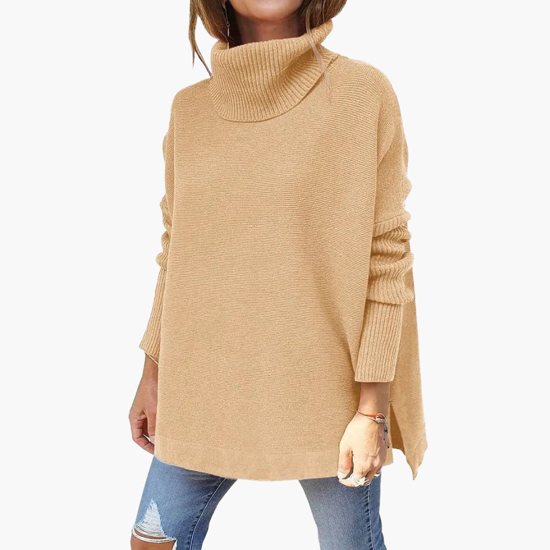 Leah High Neck Knitted Sweater in khaki