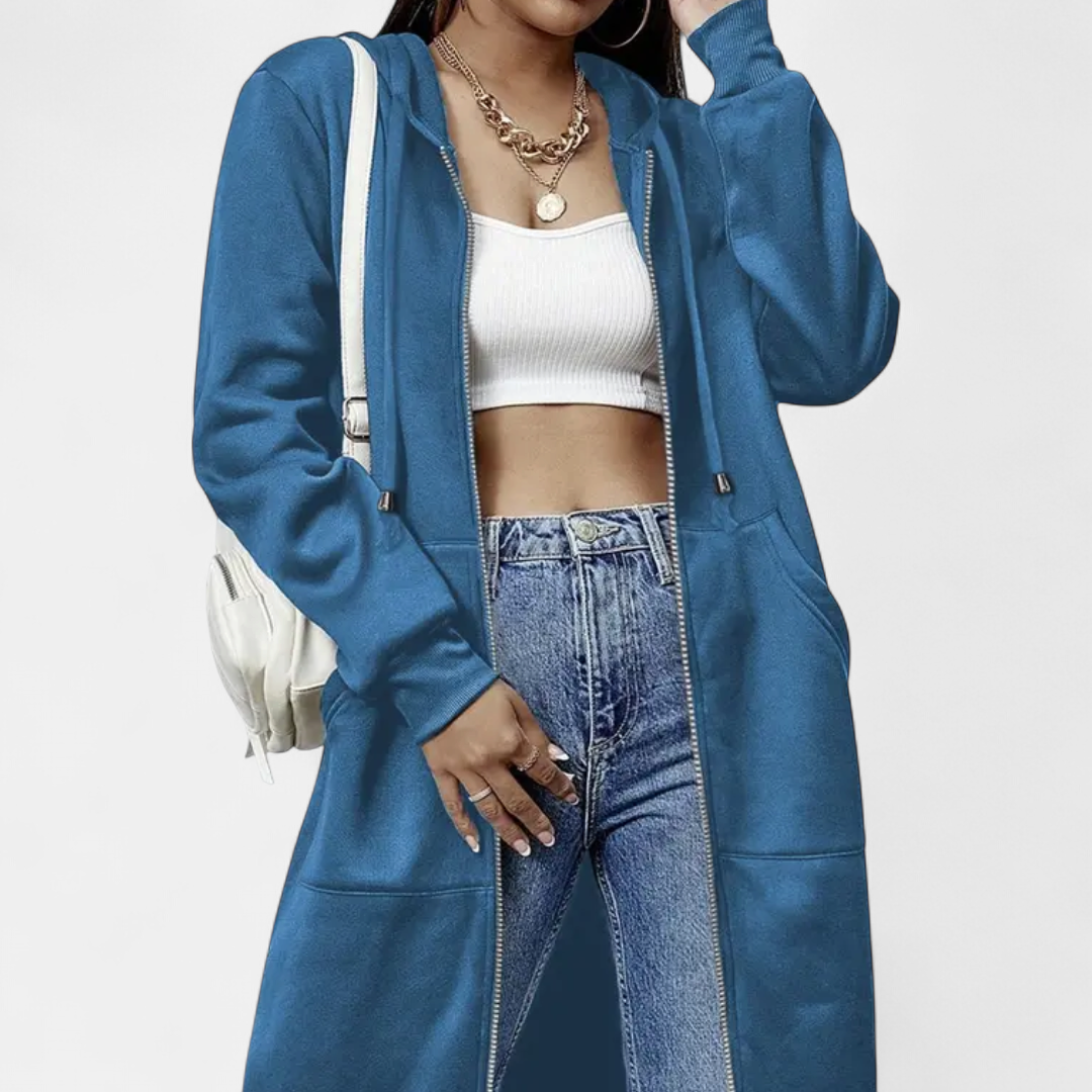 Reese Letter-print Zip-up Hoodie Cardigan in blue