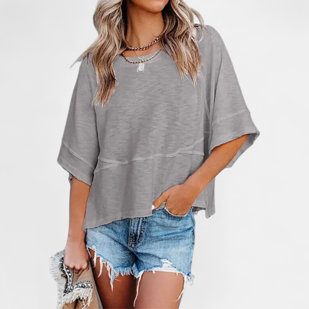 Blossom Flare Sleeve Blouse in light grey