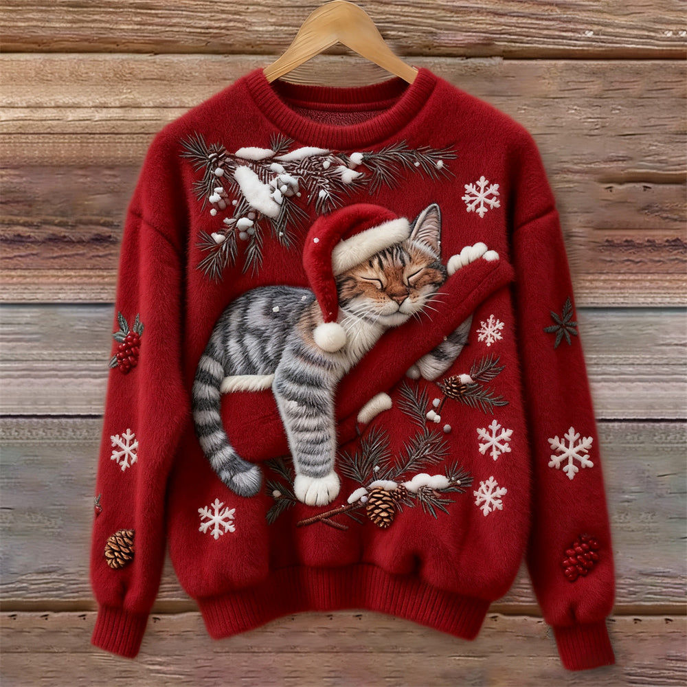 Maela Christmas Sweater with Kitten in red