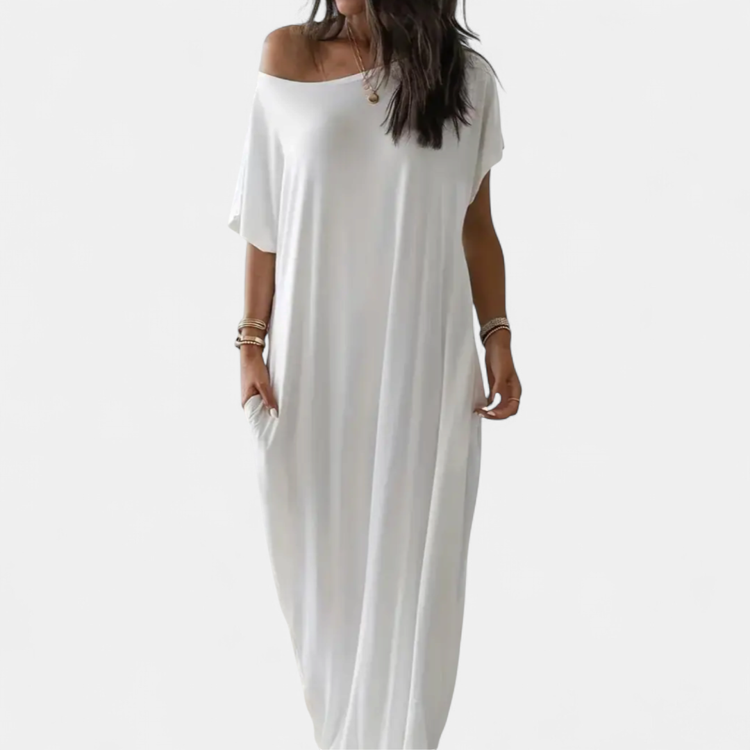 Darla Batwing Sleeve Lounge Dress in off white