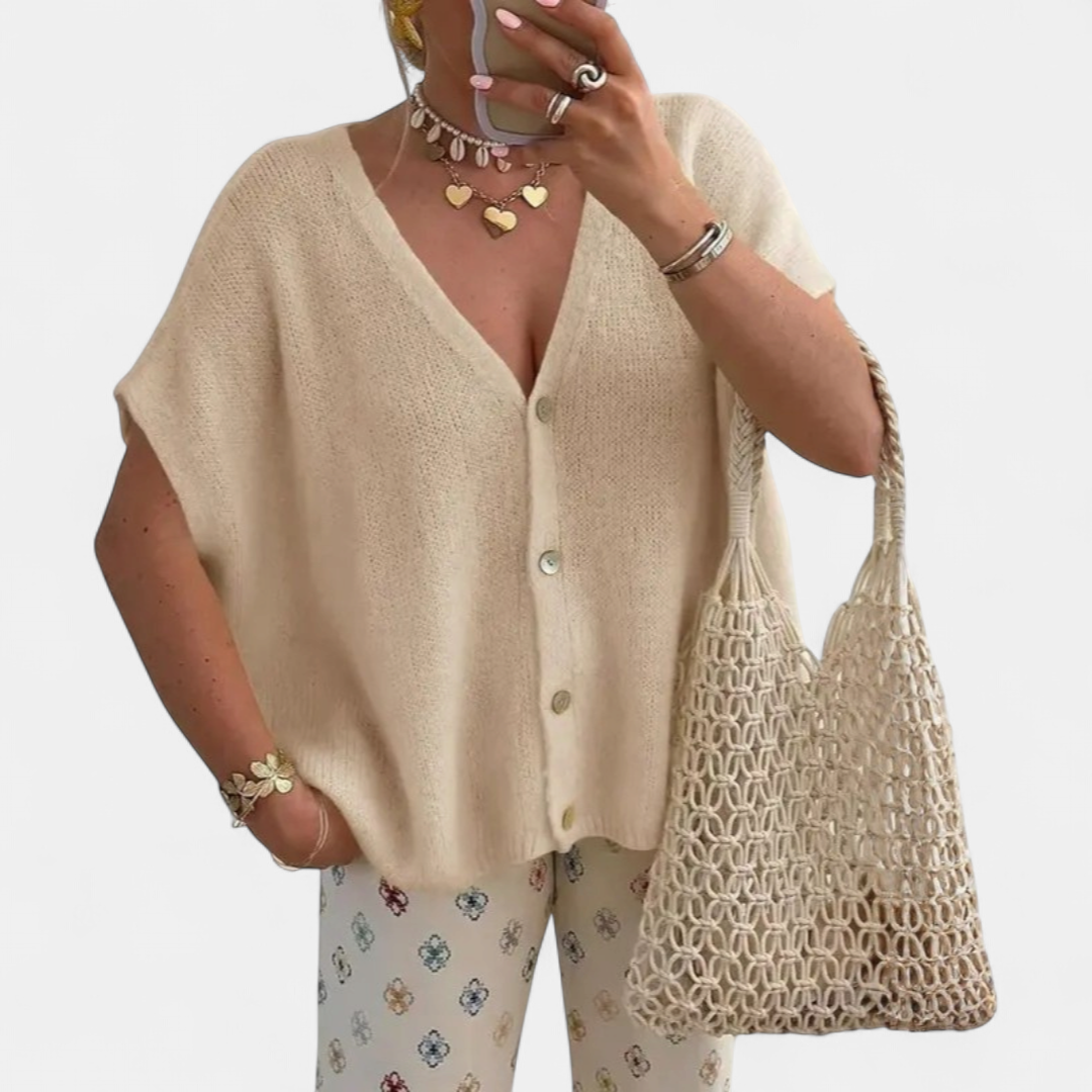 Nellie Hollow Knit Sleeveless Cardigan in khaki