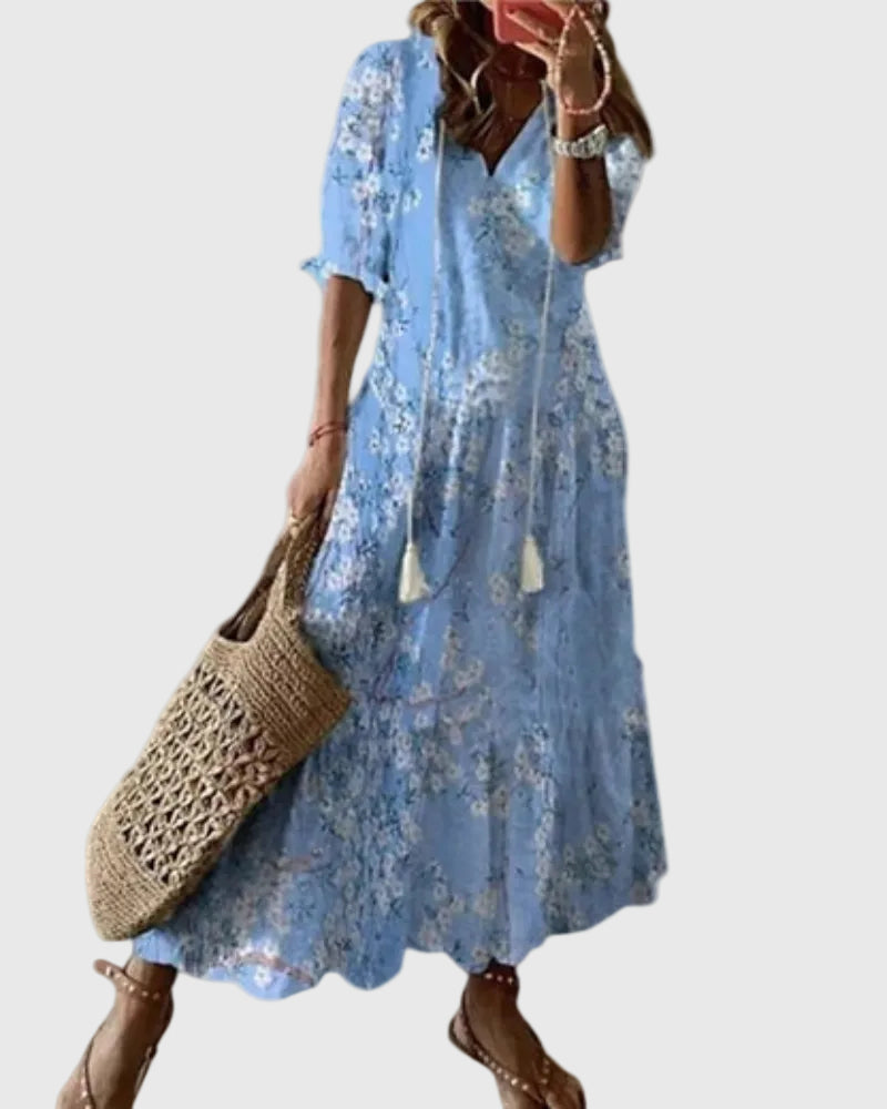 Amalia Boho Vintage Summer Maxi in light blue