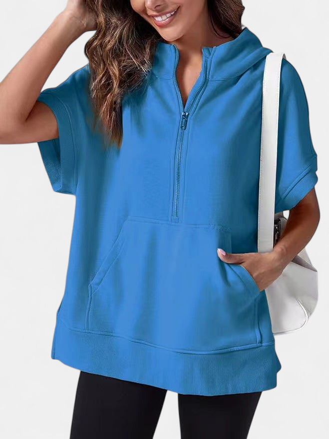 Hisper Oversized Half-zip Summer Hoodie in blue