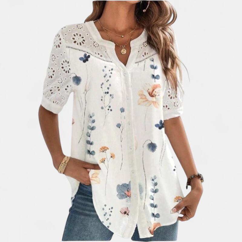 Annelise Lace Printed Blouse in blue flowers