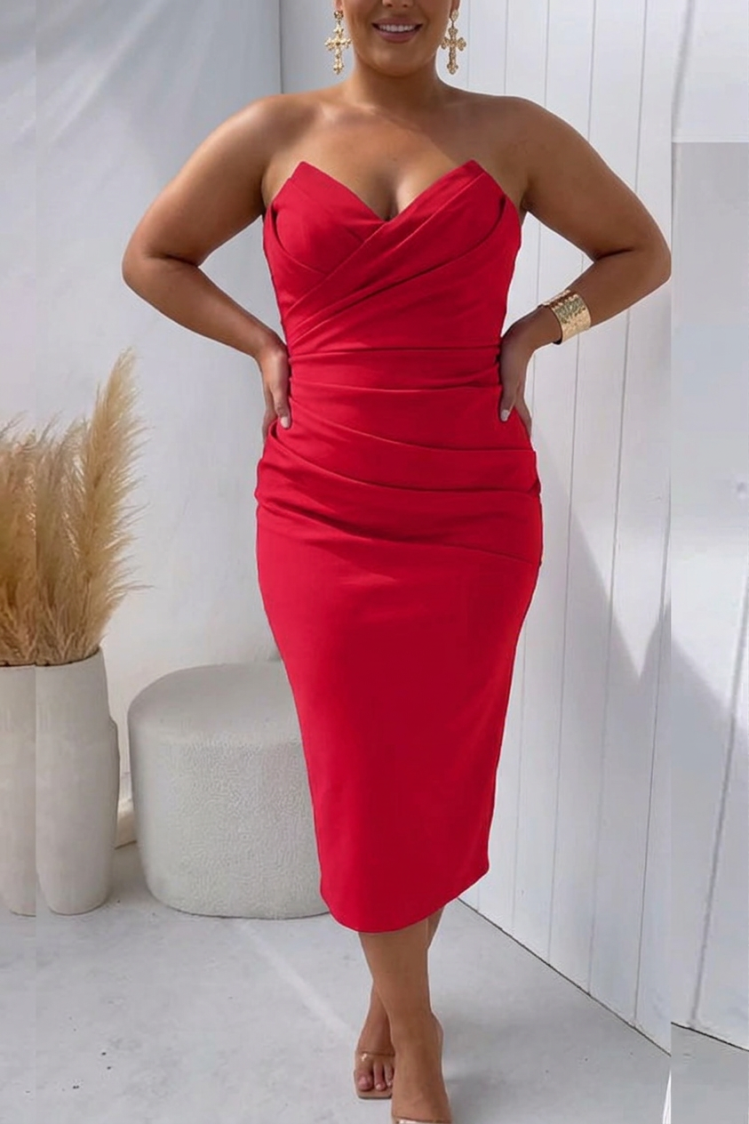 Ffion Flattering Draped Dress in red